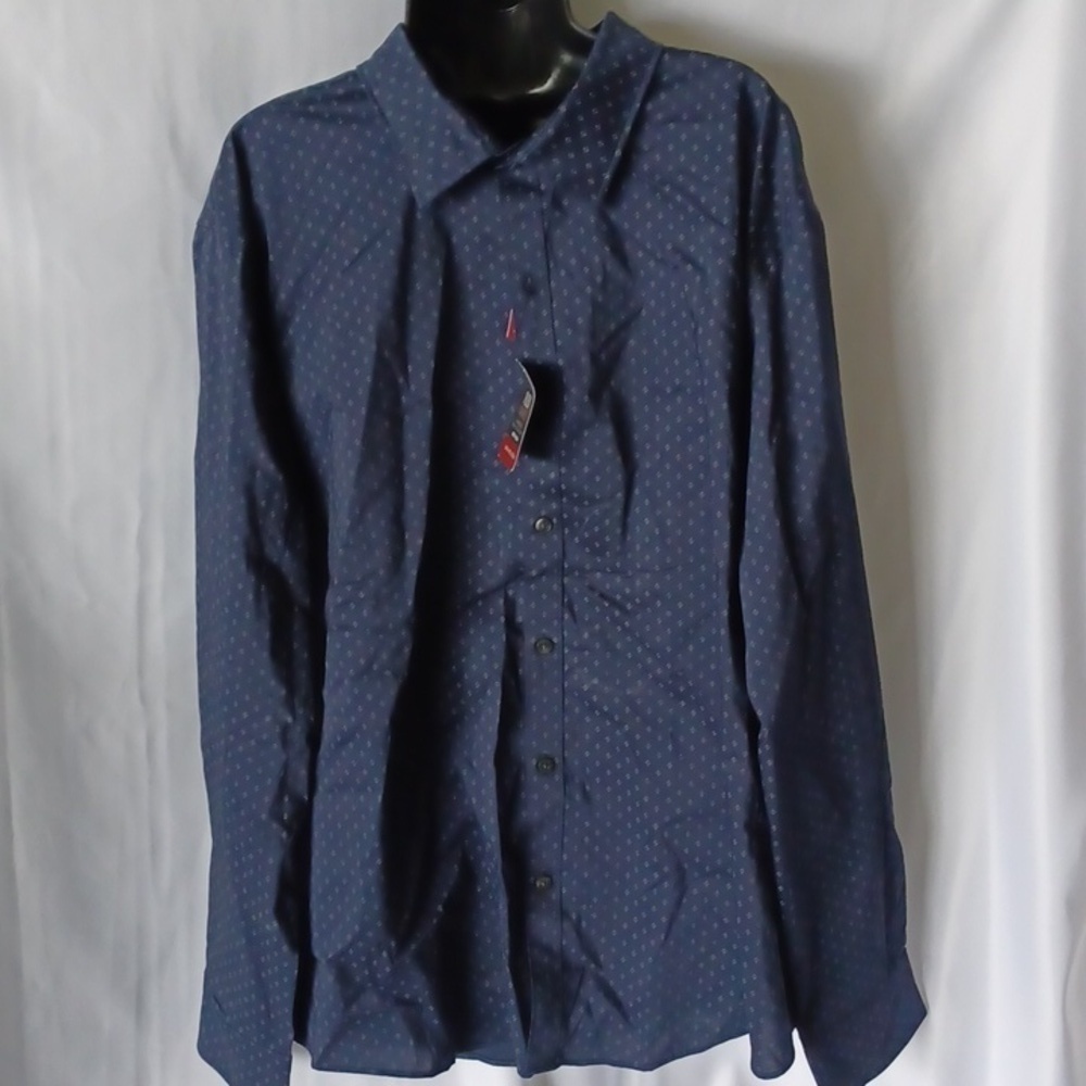 Van Heusen Mens Button Front Shirt Blue & Gray long Sleeve, NWT,  XXL
